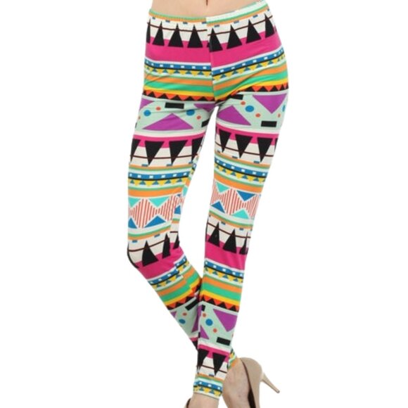 GEOMETRIC Aztec Tribal Print Multicolor Leggings One Size S-XL - NEW - Picture 3 of 5